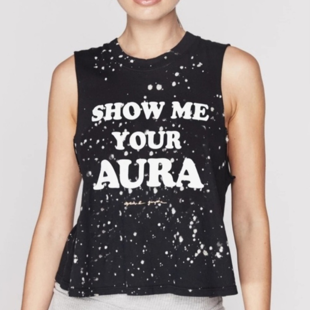 Spiritual Gangster Black Graphic Crop Muscle Tee Show Me Your Aura SMALL